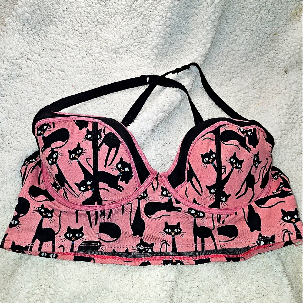 Womens Torrid Pink Cat Print Underwire Bikini Top Size 2